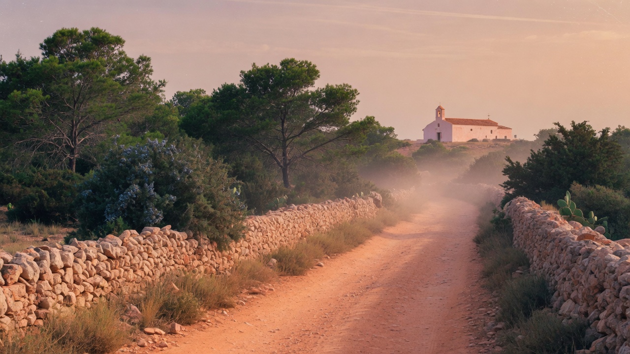 An empty inland road in late light.