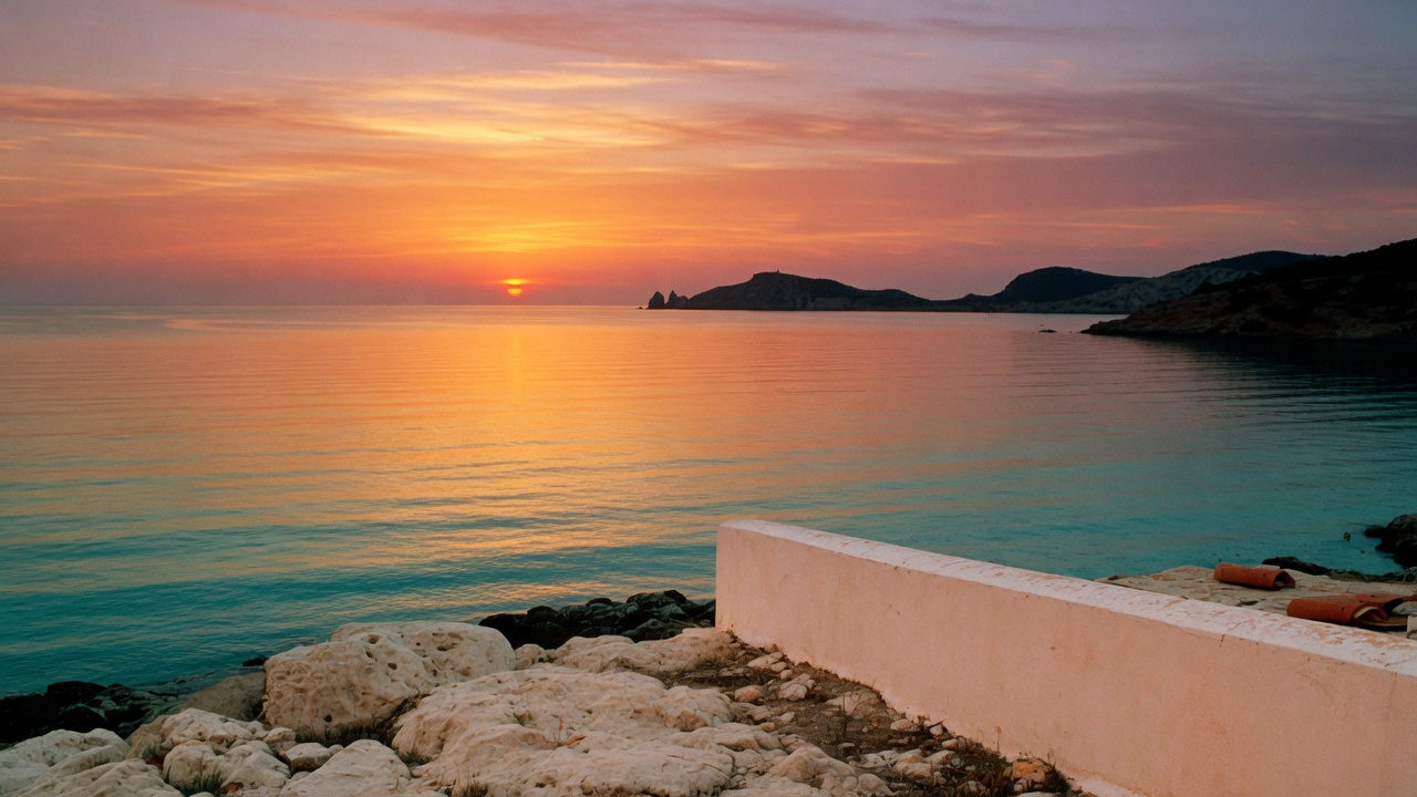 The sun melting into the Mediterranean off Ibiza’s west coast.